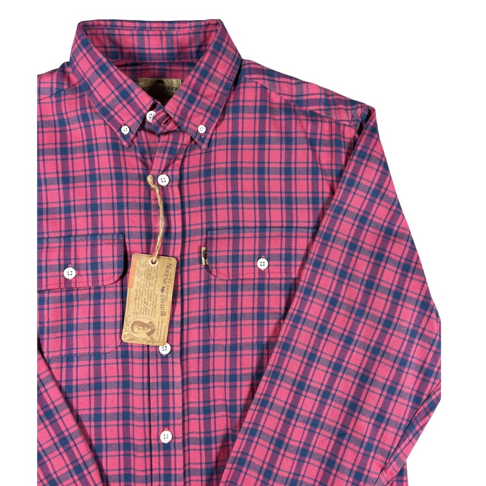 NWT Buffalo Jackson Mens Plaid Flannel Shirt Red Blue L Long Sleeve Button Down